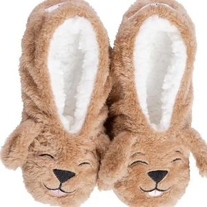 S to L NWT puppy Dog tired brown plush slippers socks footsies cozy